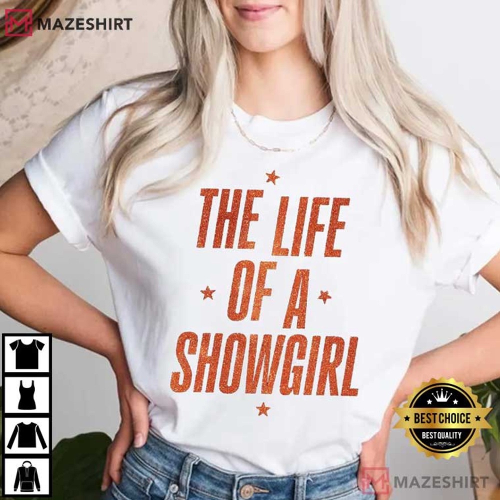 White Taylor Swift Life of a Showgirl Crop Top T-Shirt with Orange Text